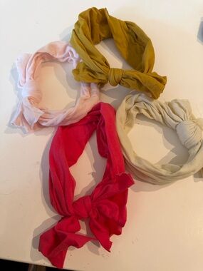 Set of 4 Knotted Stretch Headbands - Pink, Hot Pink, Mustard, Cream